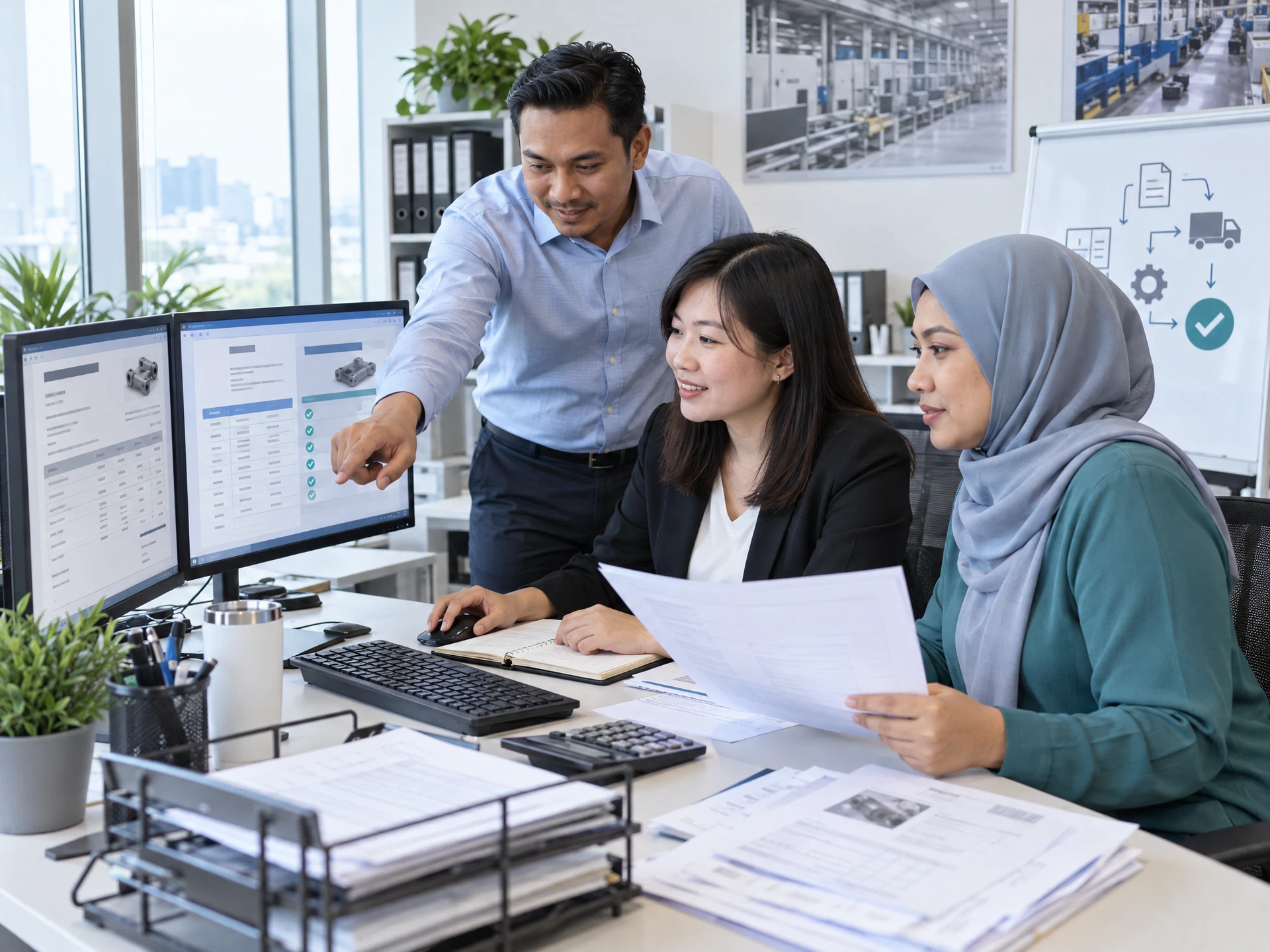 Fictional adult learners practising AI for Finance and Accounting in a workplace learning scene.