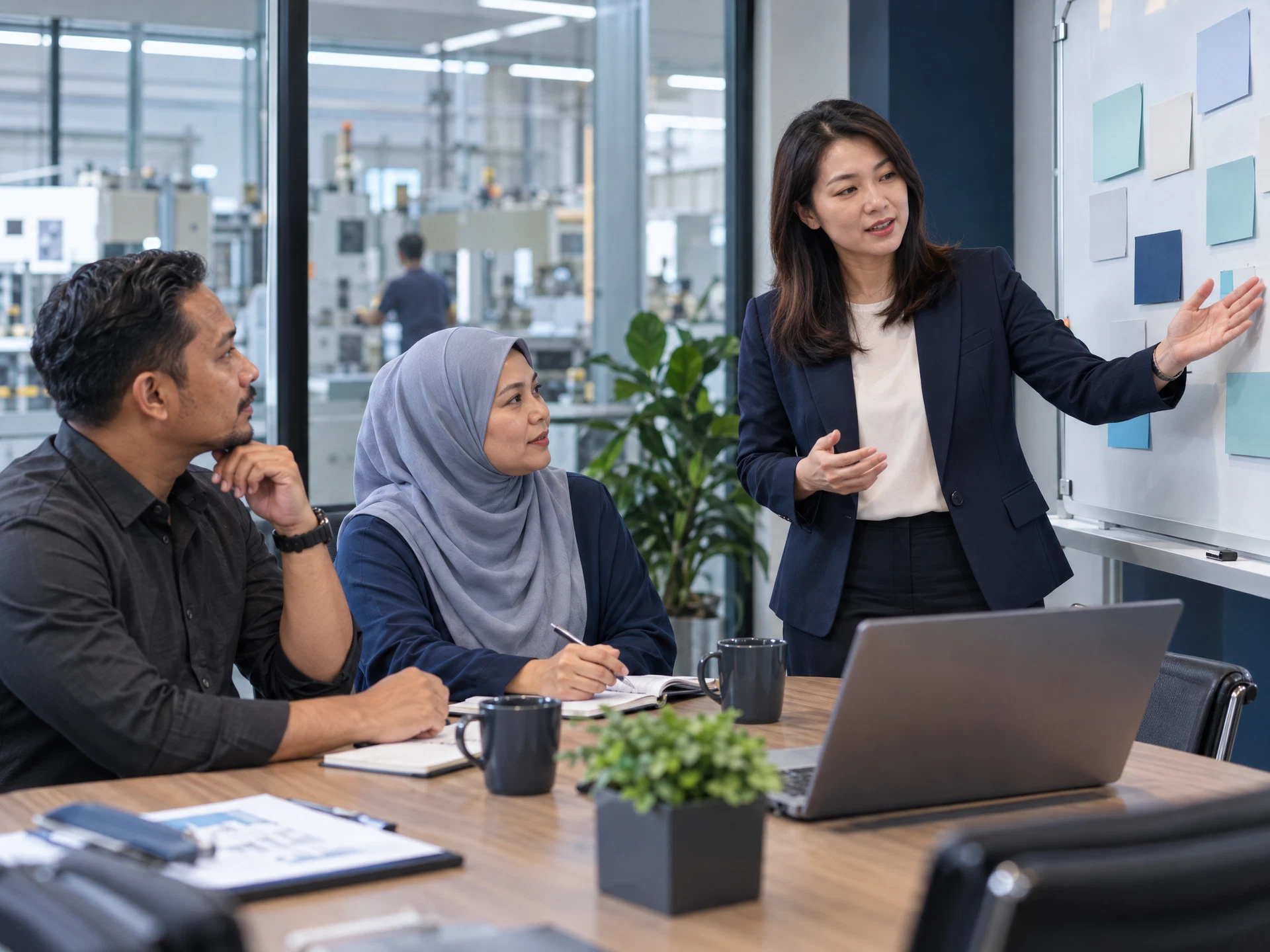 Fictional adult learners practising Generative AI for Business in a workplace learning scene.